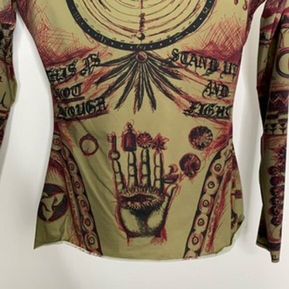 Marine Serre Green Geotic Tattoo Turtleneck Longsleeve Top Womens Medium - Picture 7 of 12